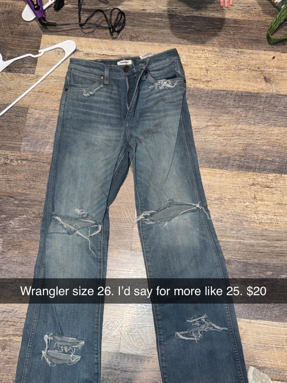 Wrangler Women's Distressed Straight Leg Jeans - Faded Blue